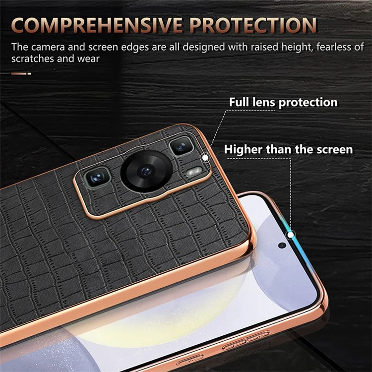 AZNS Para Huawei P60 / P60 Pro Case Textura de Crocodilo Revestido de Couro TPU Capa de Telefone - Marrom