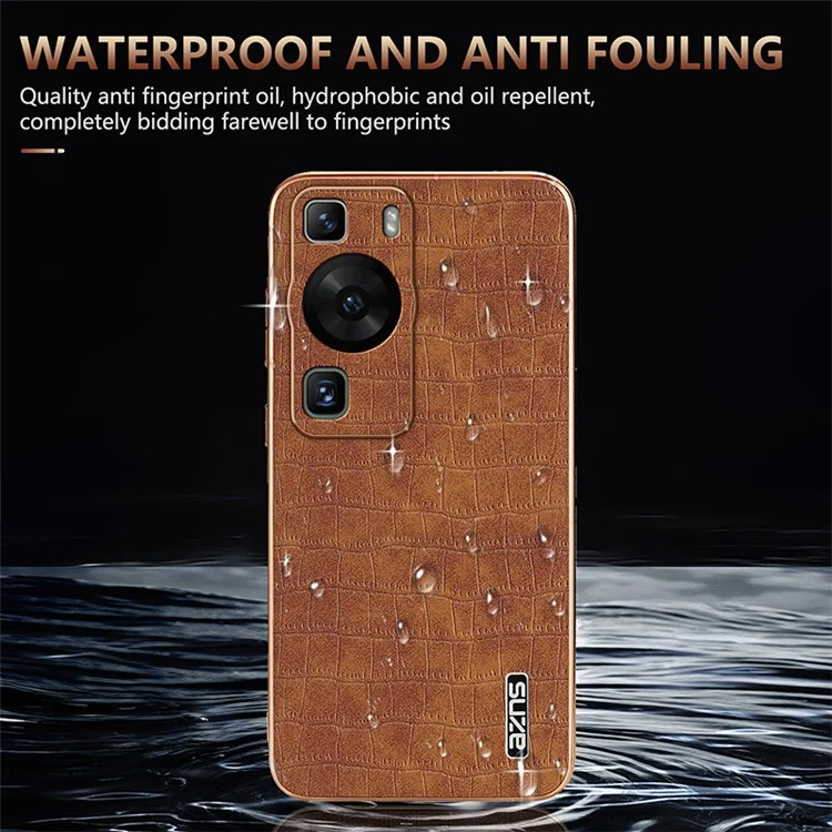AZNS Para Huawei P60 / P60 Pro Case Textura de Crocodilo Revestido de Couro TPU Capa de Telefone - Marrom