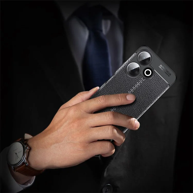 For Xiaomi Redmi 13 5G / 13 4G Case Litchi Texture Back TPU Phone Cover - Black