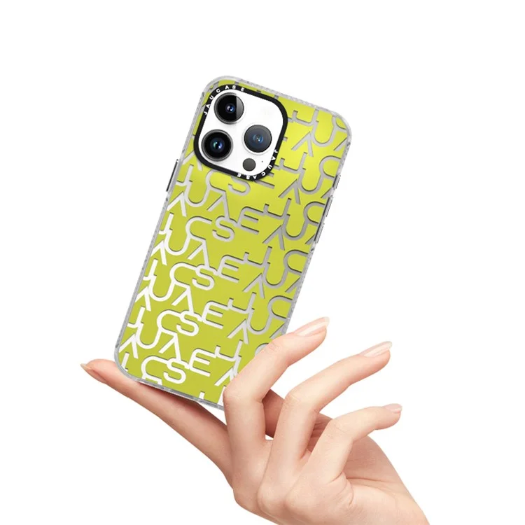 JAUCASE Чехол для iPhone 14 Pro Max Металлическая рамка для объектива TPU + PC Матовый чехол для телефона с надписью - Зеленый