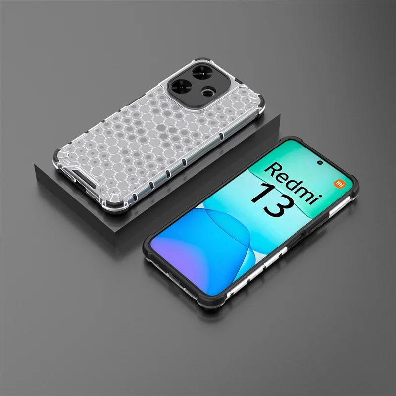 Para Xiaomi Redmi 13 5G / 13 4G Case Honeycomb PC+TPU Hybrid Phone Cover - Cinza