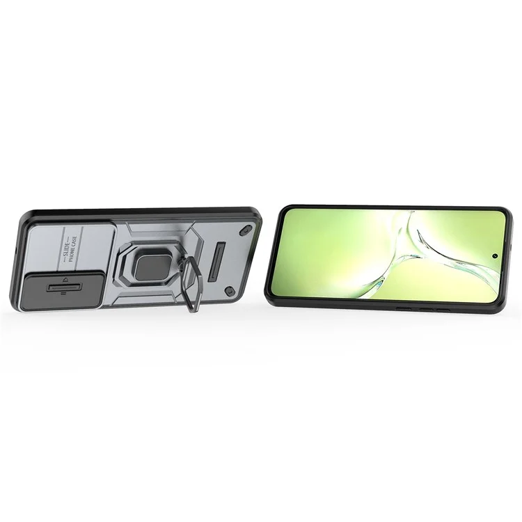 For OnePlus Nord CE4 Lite 5G / Oppo K12x 5G (China) Case Kickstand PC+TPU Phone Shell with Lens Cover - Grey