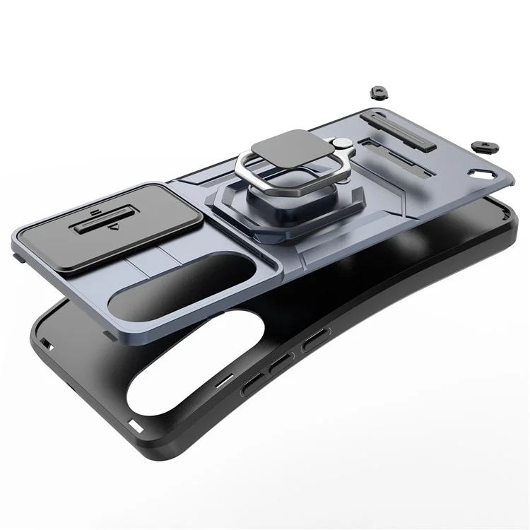 For OnePlus Nord CE4 Lite 5G / Oppo K12x 5G (China) Case Kickstand PC+TPU Phone Shell with Lens Cover - Grey