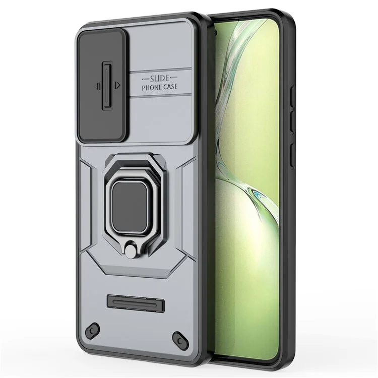 For OnePlus Nord CE4 Lite 5G / Oppo K12x 5G (China) Case Kickstand PC+TPU Phone Shell with Lens Cover - Grey