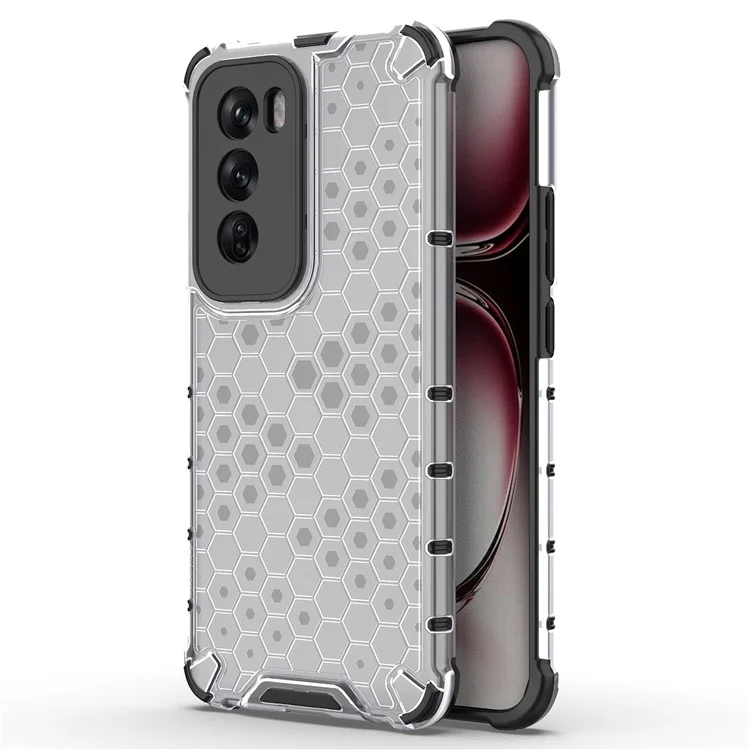 Para Oppo Reno12 5G (Global) Capa Capa de telefone PC+TPU Forma em favo de mel Amortecimento à prova de choque - Cinza
