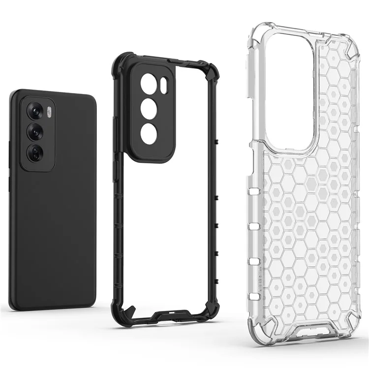Para Oppo Reno12 5G (Global) Capa Capa de telefone PC+TPU Forma em favo de mel Amortecimento à prova de choque - Cinza