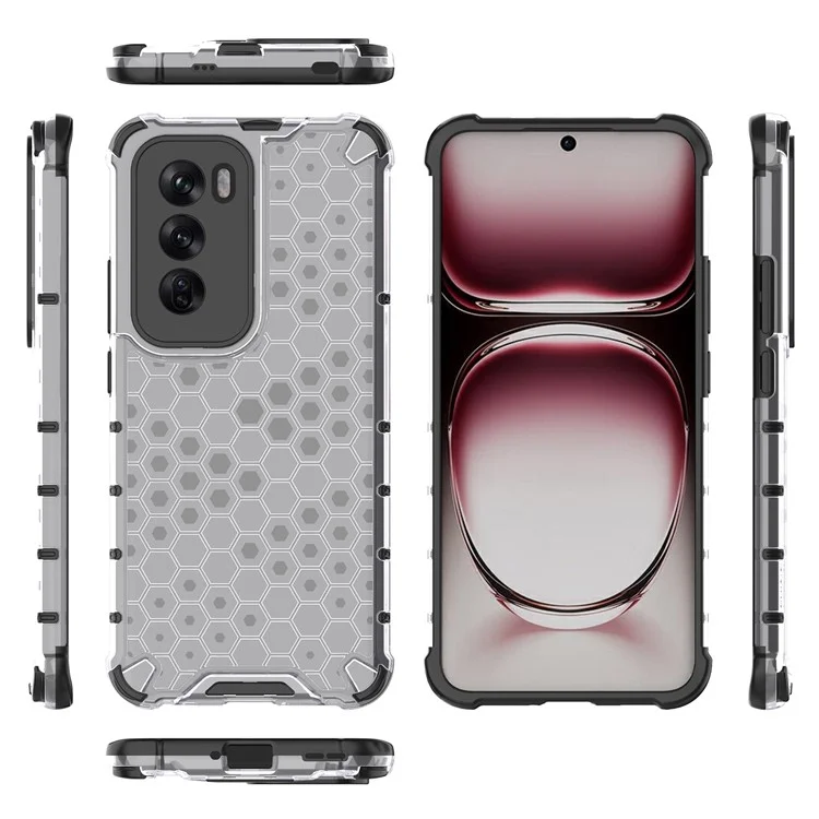 Para Oppo Reno12 5G (Global) Capa Capa de telefone PC+TPU Forma em favo de mel Amortecimento à prova de choque - Cinza