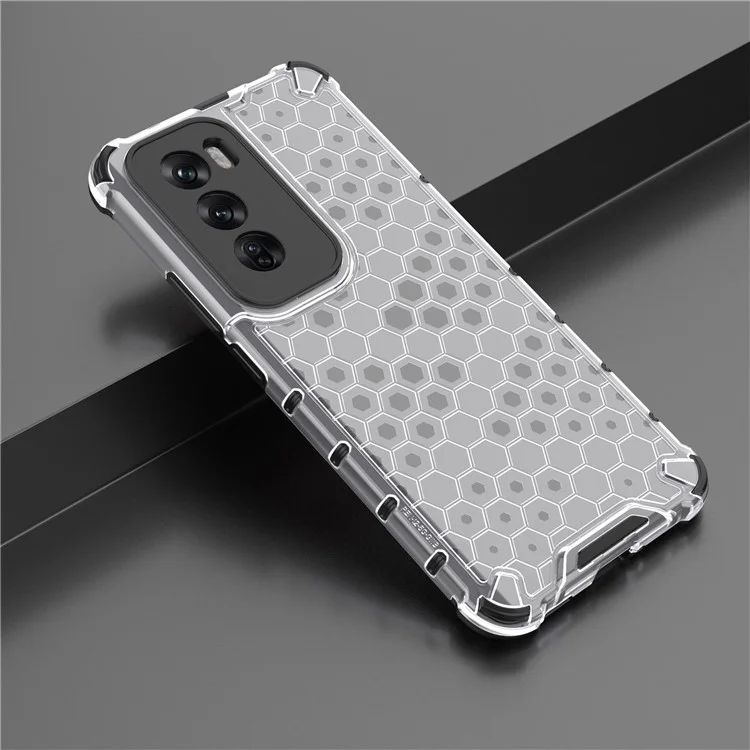 Para Oppo Reno12 5G (Global) Capa Capa de telefone PC+TPU Forma em favo de mel Amortecimento à prova de choque - Cinza