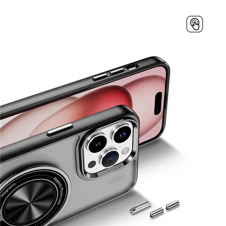 Per iPhone 14 Pro Case Rotation Magnetic Kickstand TPU+PC Phone Cover - Nero
