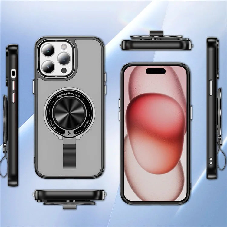 Per iPhone 14 Pro Case Rotation Magnetic Kickstand TPU+PC Phone Cover - Nero