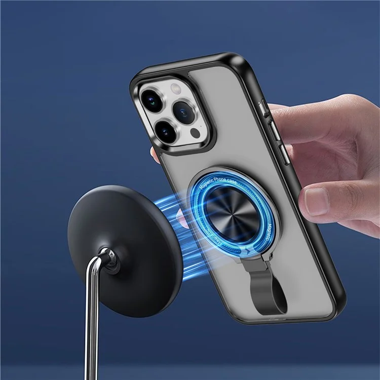 Per iPhone 14 Pro Case Rotation Magnetic Kickstand TPU+PC Phone Cover - Nero