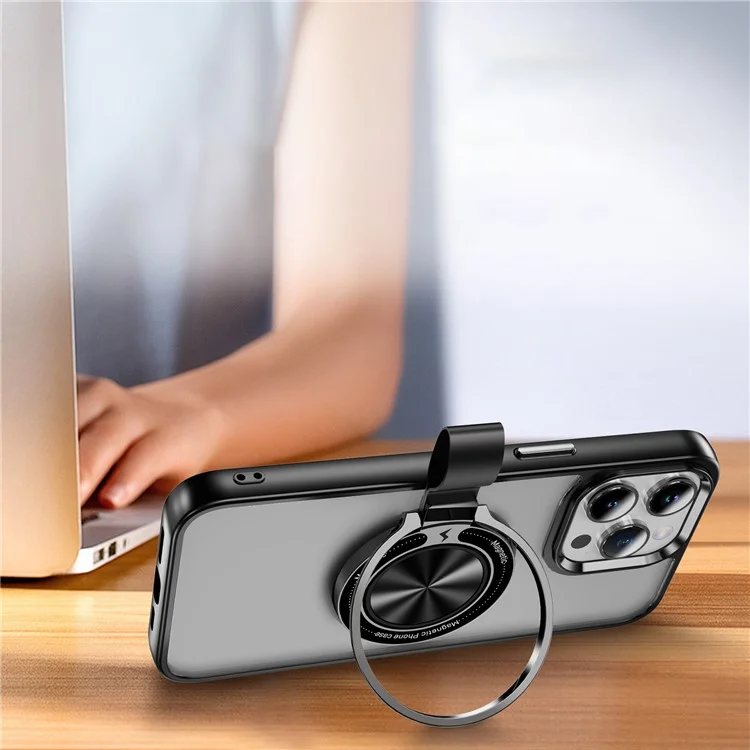 Per iPhone 14 Pro Case Rotation Magnetic Kickstand TPU+PC Phone Cover - Nero