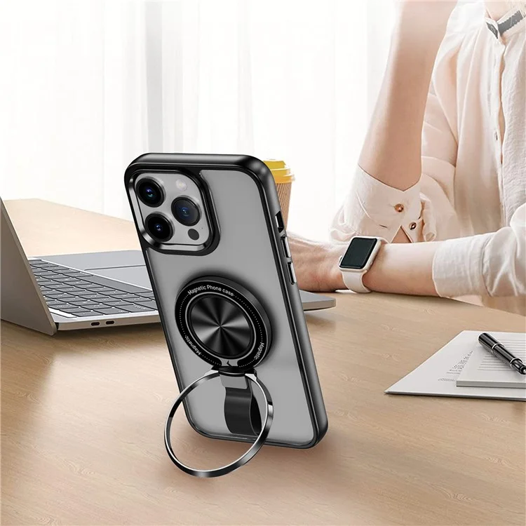 Per iPhone 14 Pro Case Rotation Magnetic Kickstand TPU+PC Phone Cover - Nero