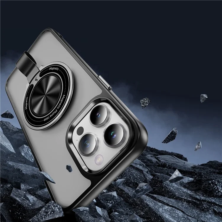 Per iPhone 14 Pro Case Rotation Magnetic Kickstand TPU+PC Phone Cover - Nero