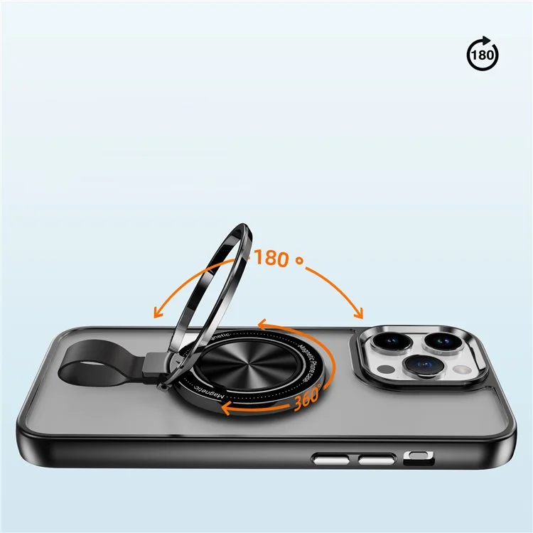 Per iPhone 14 Pro Case Rotation Magnetic Kickstand TPU+PC Phone Cover - Nero