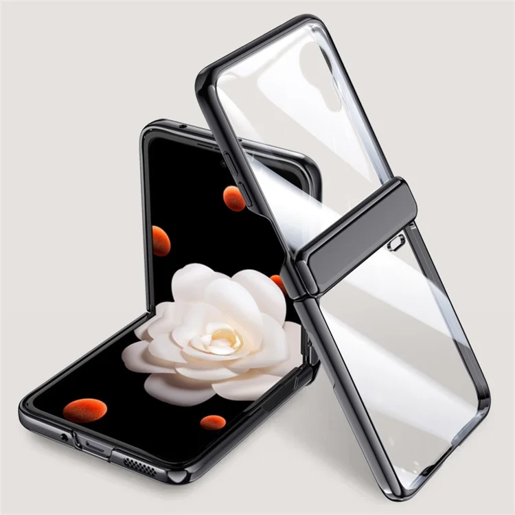 Capa para telefone Honor Magic V Flip 5G Dobradiça Transparente PC+Acrílica com Película de Vidro Temperado - Preta