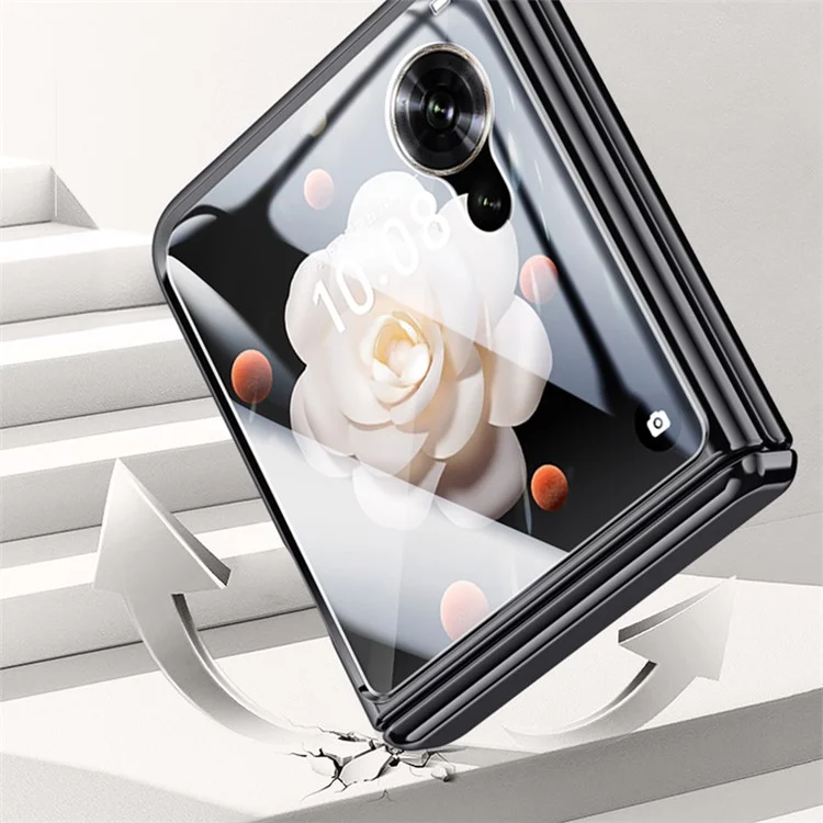 Capa para telefone Honor Magic V Flip 5G Dobradiça Transparente PC+Acrílica com Película de Vidro Temperado - Preta
