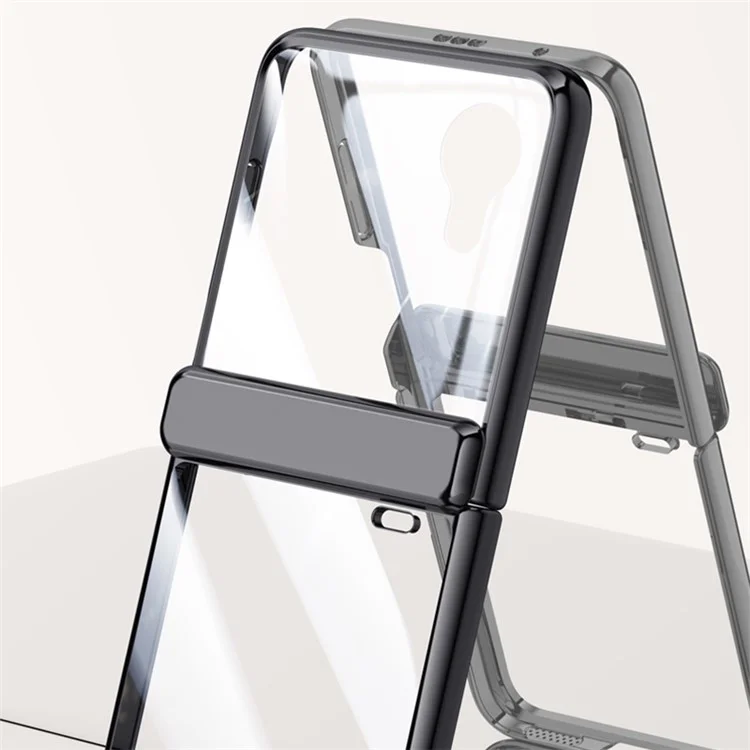 Capa para telefone Honor Magic V Flip 5G Dobradiça Transparente PC+Acrílica com Película de Vidro Temperado - Preta