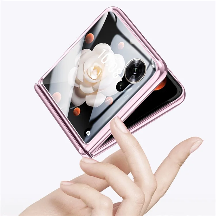 Capa para telefone Honor Magic V Flip 5G Dobradiça Transparente PC+Acrílica com Película de Vidro Temperado - Preta