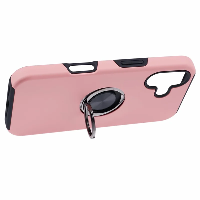 Funda para iPhone 16 Plus Carcasa de PC+TPU Cubierta de teléfono con soporte de anillo giratorio - Rose Gold