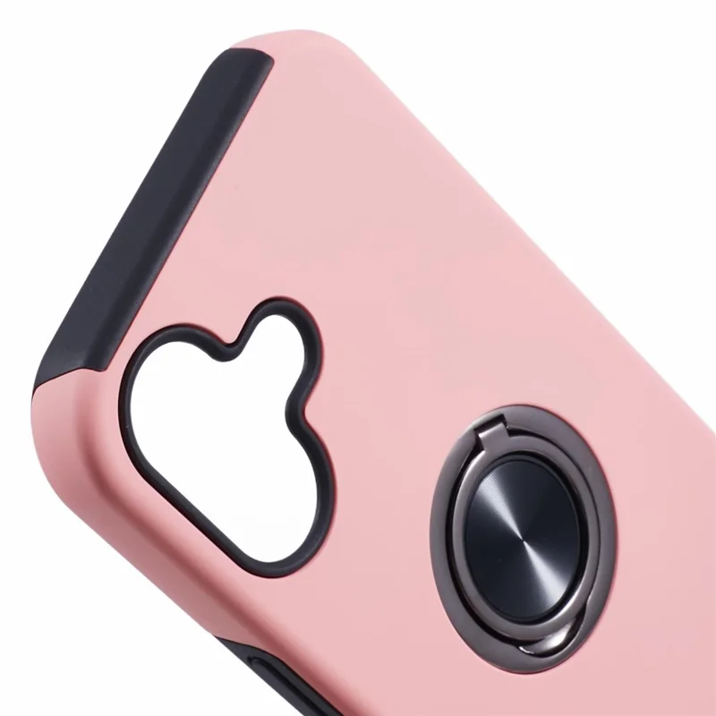 Funda para iPhone 16 Plus Carcasa de PC+TPU Cubierta de teléfono con soporte de anillo giratorio - Rose Gold