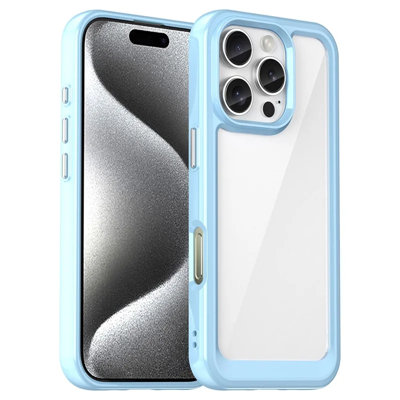For iPhone 16 Pro Case TPU Frame Clear Acrylic Back Phone Cover - Blue