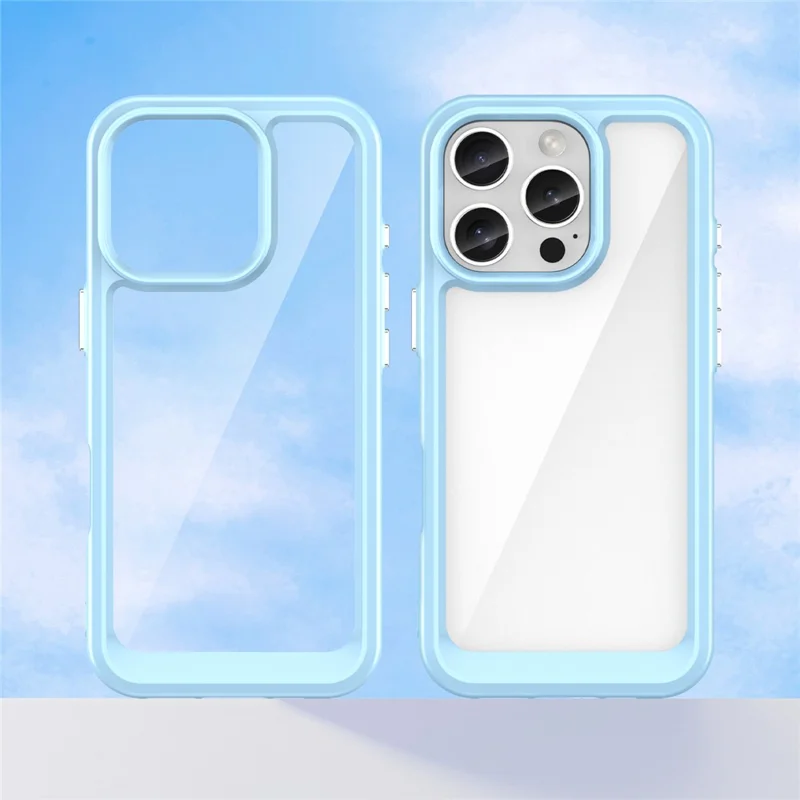 For iPhone 16 Pro Case TPU Frame Clear Acrylic Back Phone Cover - Blue