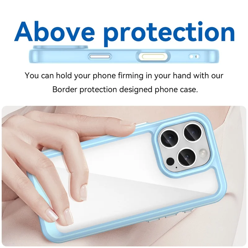 For iPhone 16 Pro Case TPU Frame Clear Acrylic Back Phone Cover - Blue