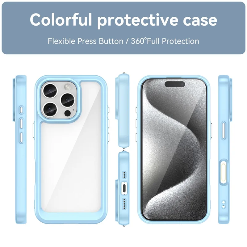 For iPhone 16 Pro Case TPU Frame Clear Acrylic Back Phone Cover - Blue
