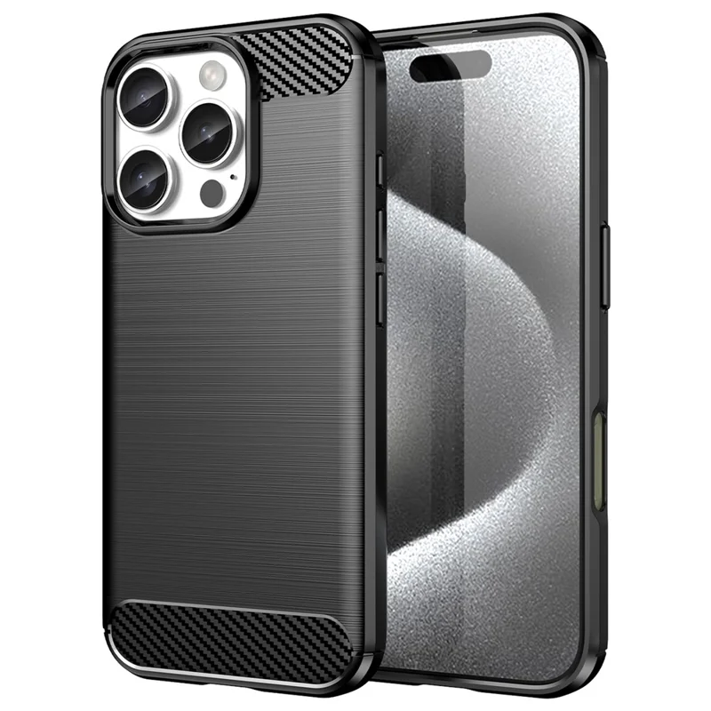 Per iPhone 16 Pro TPU Case Brushed Carbon Fiber Texture Phone Cover - Nero
