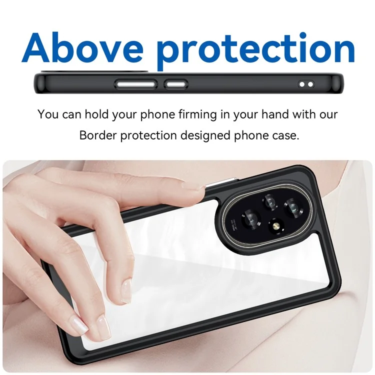 For Honor 200 5G Clear Back Case Shockproof TPU+Acrylic Phone Cover - Black