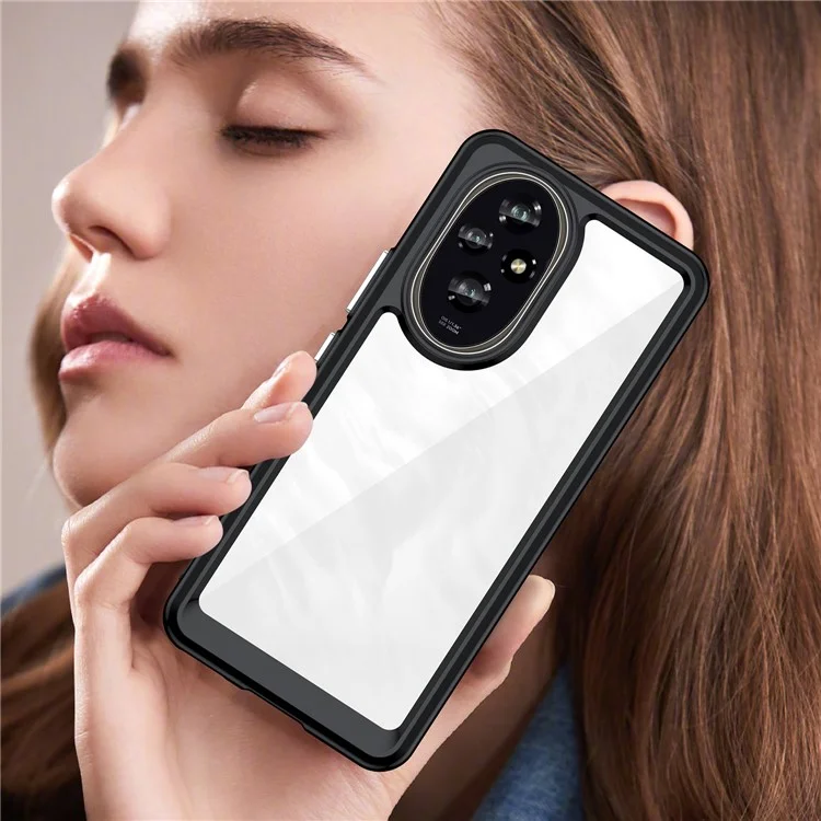 For Honor 200 5G Clear Back Case Shockproof TPU+Acrylic Phone Cover - Black
