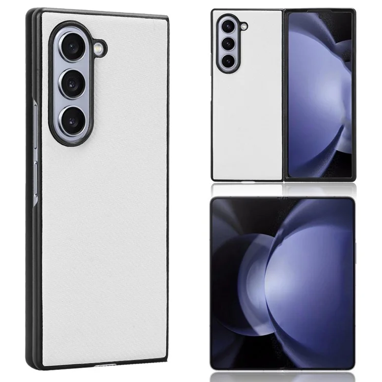 Para Samsung Galaxy Z Fold6 5G Case PU Leather+PC Drop-Proof Shell Carbon Fiber Texture - Branco