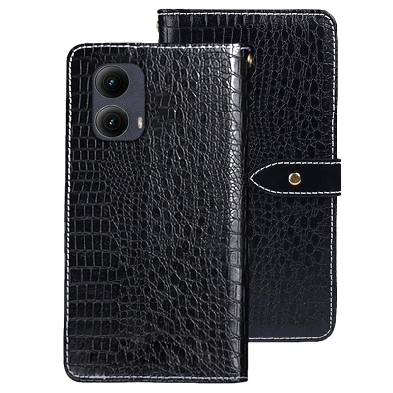 IDEWEI لجهاز Motorola Edge (2024) 5G غطاء جلد PU بنمط التمساح غطاء قلّاب - أسود