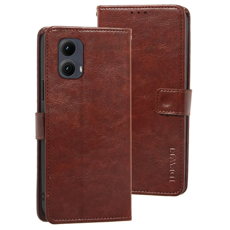 IDEWEI For Motorola Edge (2024) 5G Case Stand View Leather Phone Cover Crazy Horse Texture - Brown