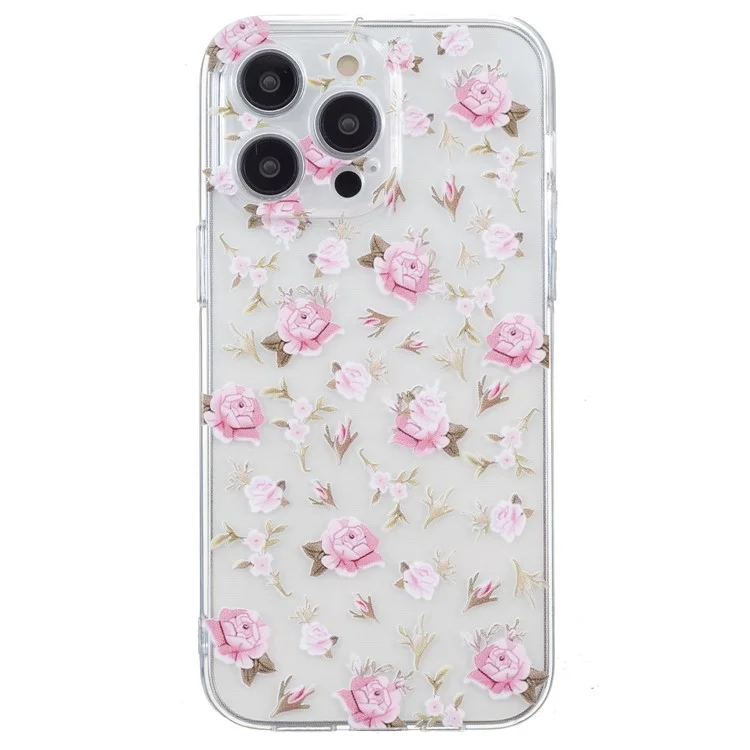 For iPhone 16 Pro Case Transparent Edge TPU Phone Cover Pattern Printing - Pink Flower