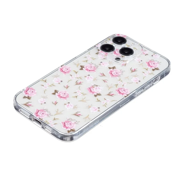 For iPhone 16 Pro Case Transparent Edge TPU Phone Cover Pattern Printing - Pink Flower
