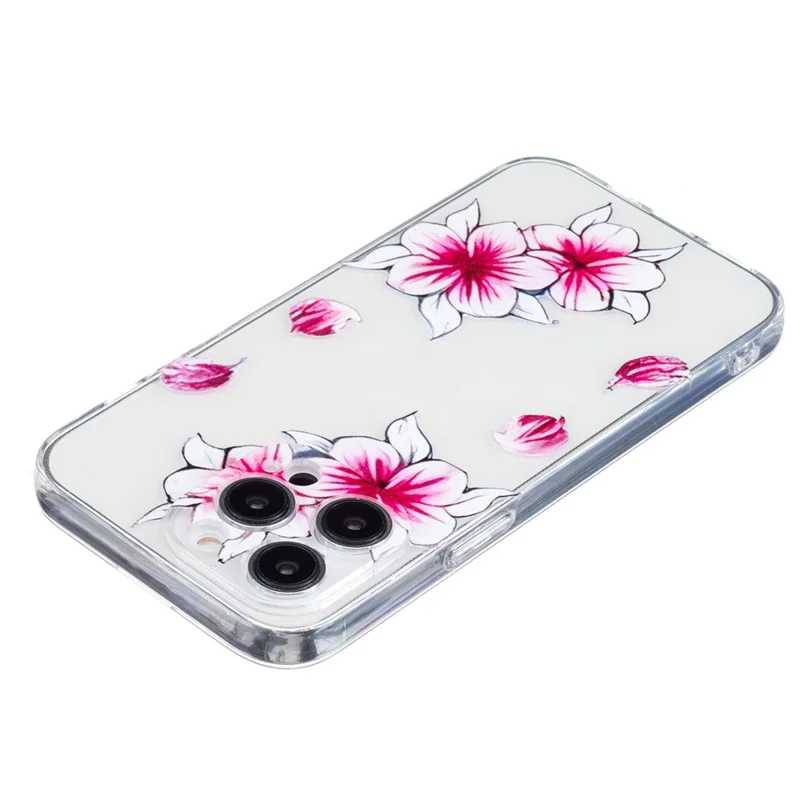For iPhone 16 Pro Case Transparent Edge TPU Phone Cover Pattern Printing - Cherry Blossom