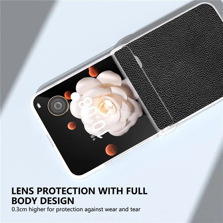 ABEEL For Honor Magic V Flip 5G Case Capa traseira de couro genuíno de vaca com textura de lichia e proteção de dobradiça - Preto