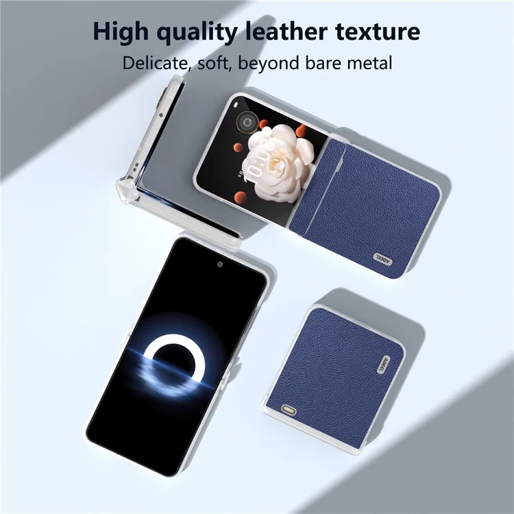 ABEEL For Honor Magic V Flip 5G Case Genuine Cow Leather Litchi Texture Back Cover Hinge Protection - Blue