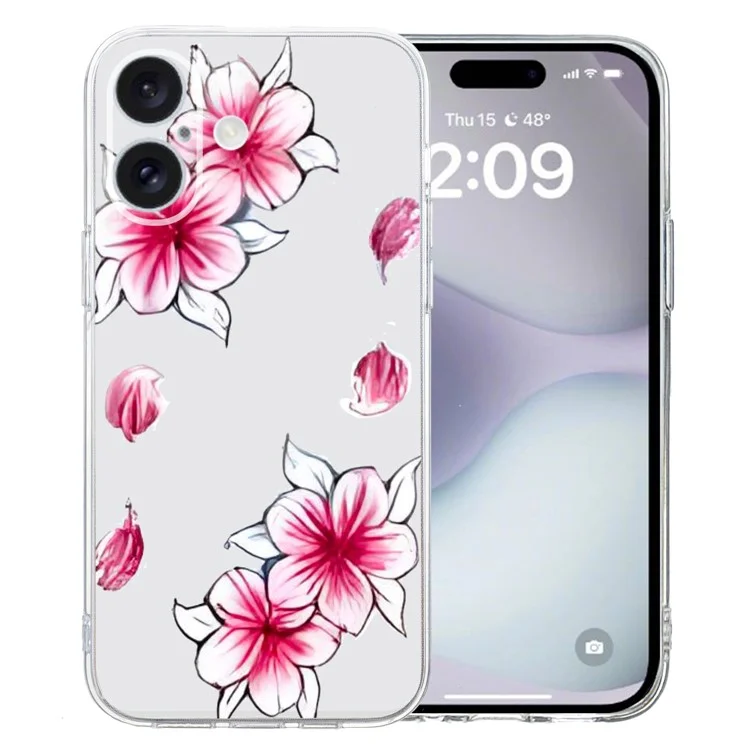 For iPhone 16 Plus Case Pattern Print TPU Protective Phone Cover - Cherry Blossom