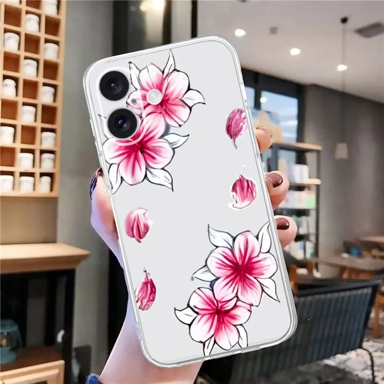 For iPhone 16 Plus Case Pattern Print TPU Protective Phone Cover - Cherry Blossom