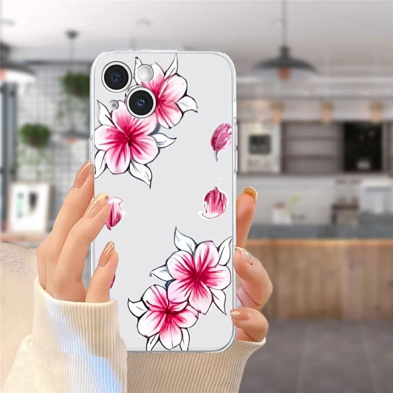 For iPhone 15 Plus Slim Case Pattern Printing Soft TPU Phone Cover - Cherry Blossom