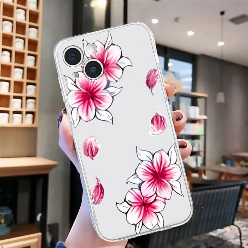 For iPhone 15 Plus Slim Case Pattern Printing Soft TPU Phone Cover - Cherry Blossom