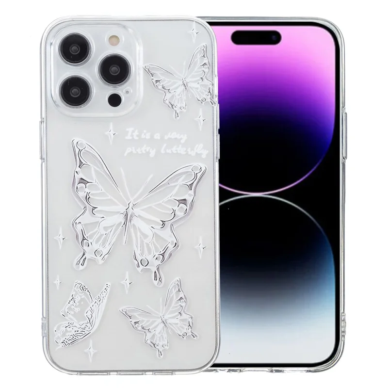 For iPhone 15 Pro Max TPU Case Clear Edge Pattern Printing Phone Cover - Butterfly