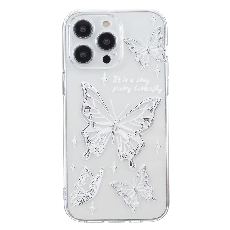 For iPhone 15 Pro Max TPU Case Clear Edge Pattern Printing Phone Cover - Butterfly