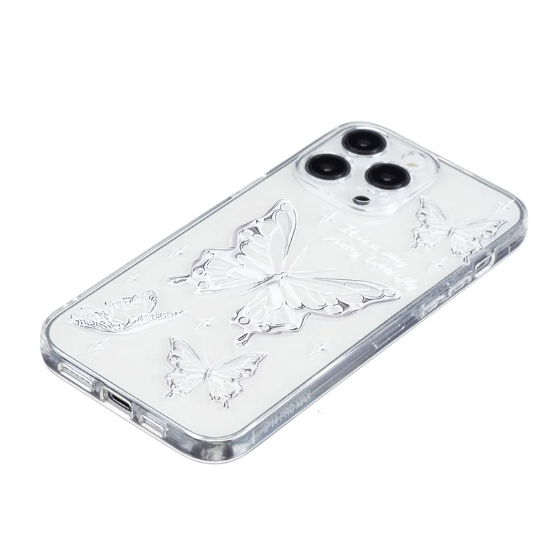 For iPhone 15 Pro Max TPU Case Clear Edge Pattern Printing Phone Cover - Butterfly