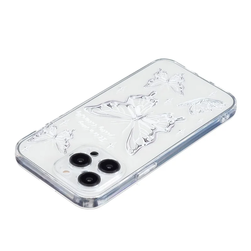 For iPhone 15 Pro Max TPU Case Clear Edge Pattern Printing Phone Cover - Butterfly
