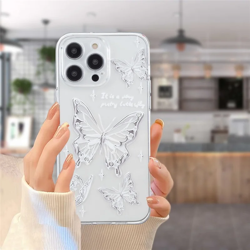 For iPhone 15 Pro Max TPU Case Clear Edge Pattern Printing Phone Cover - Butterfly
