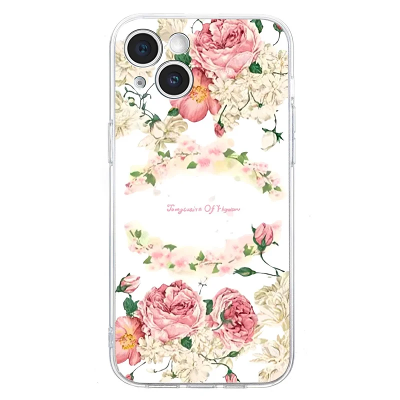 For iPhone 15 Case Soft TPU Slim Phone Cover Pattern Printing - Rose